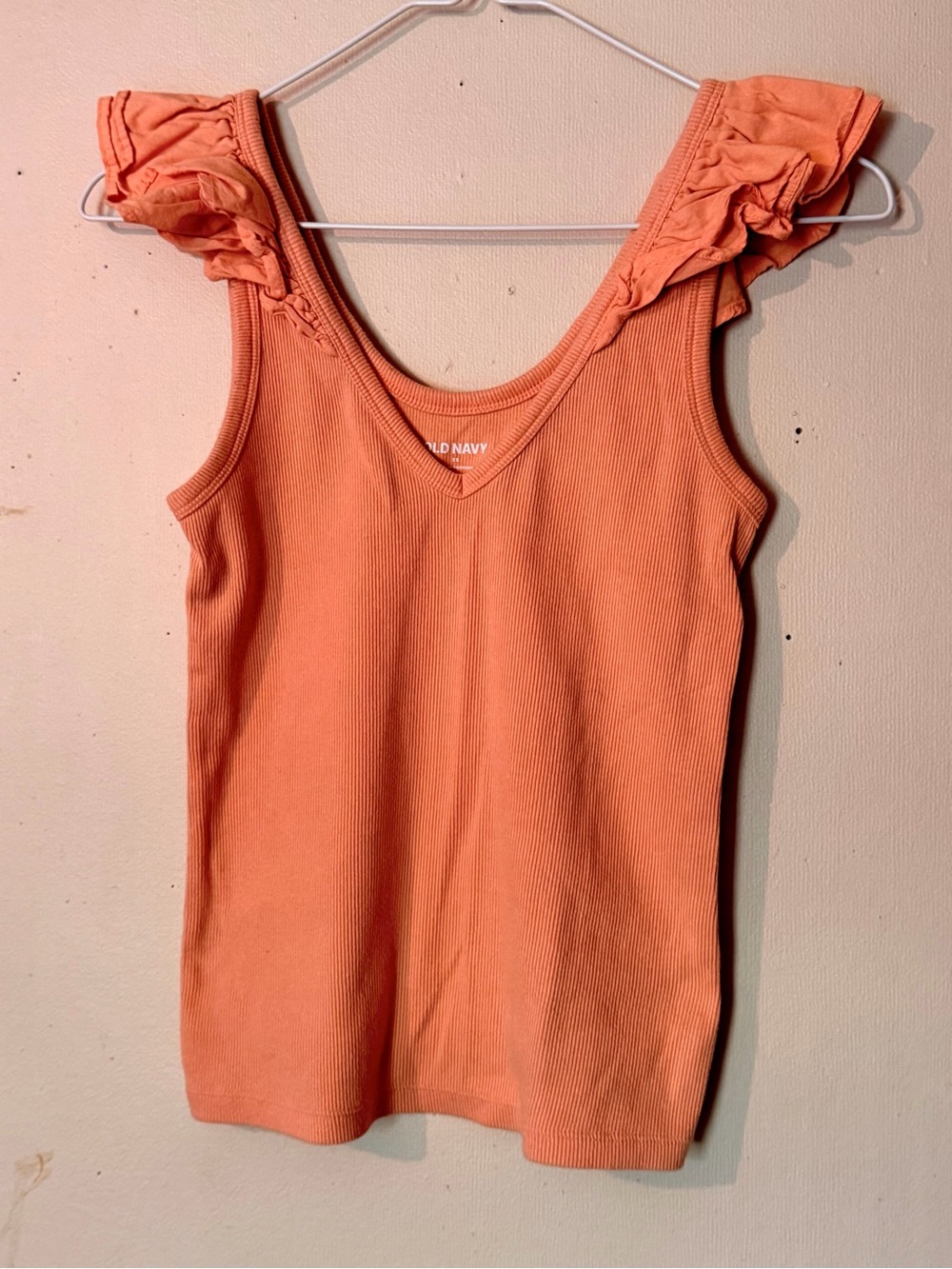 Old Navy Coral Ribbed Tank with Ruffle Shoulders